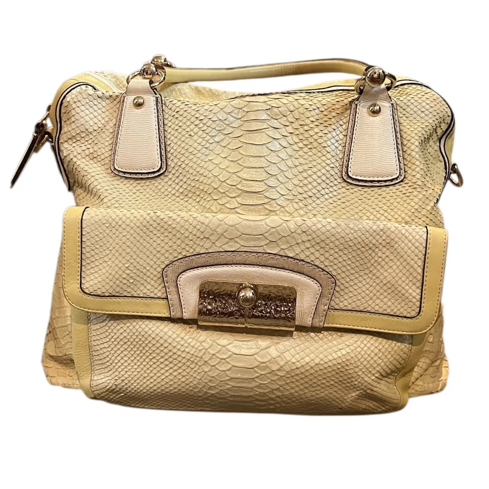 COACH PYTHON‎ SNAKE PRINT LEATHER WOMEN'S SATCHEL HANDBAG LIME/YELLOW